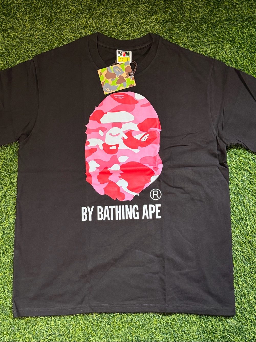 Bape Black T-Shirt with Pink & Red Camo Ape Head
